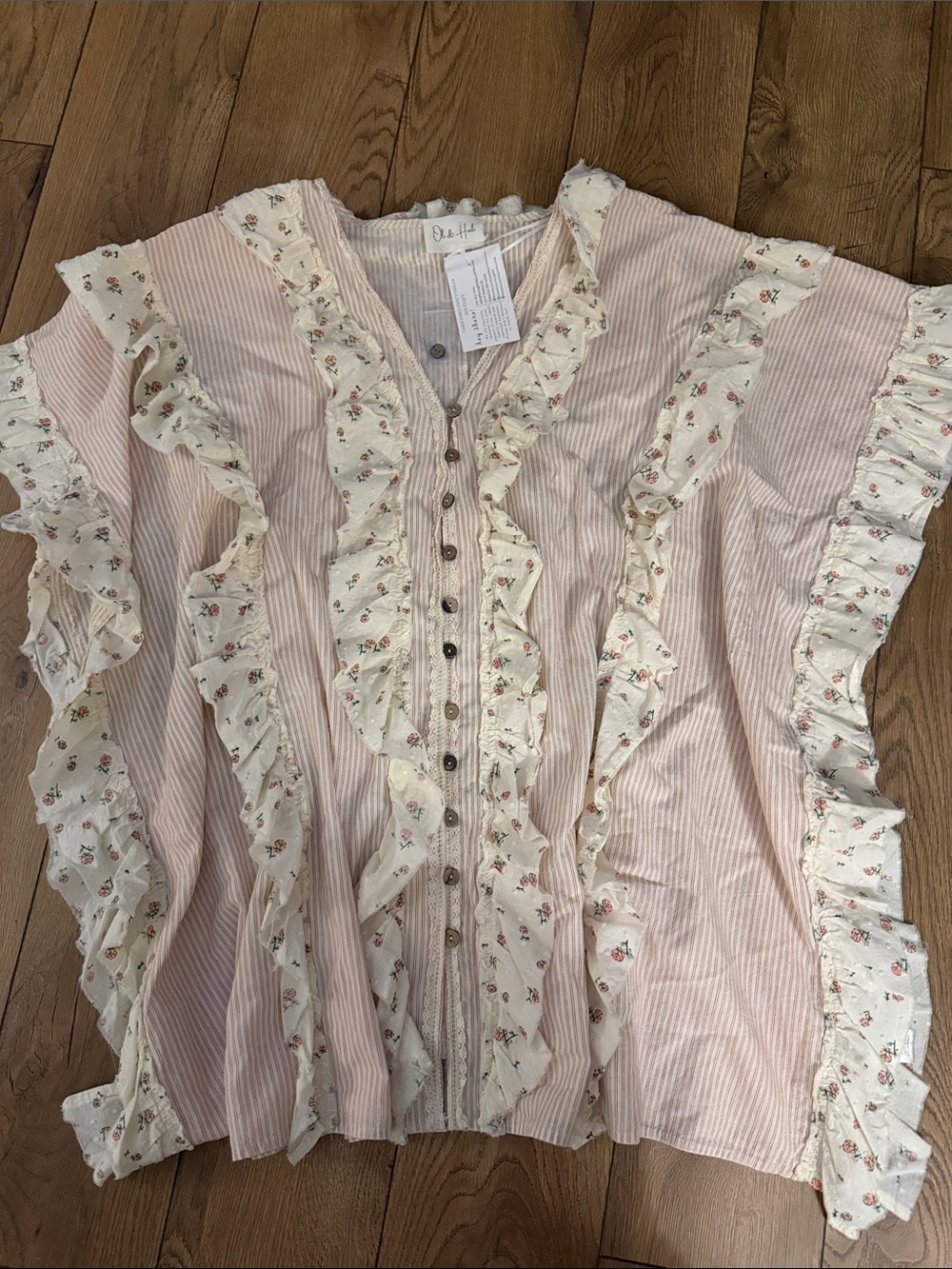 Oli & Hali Pink Floral Stripe Ruffle Top